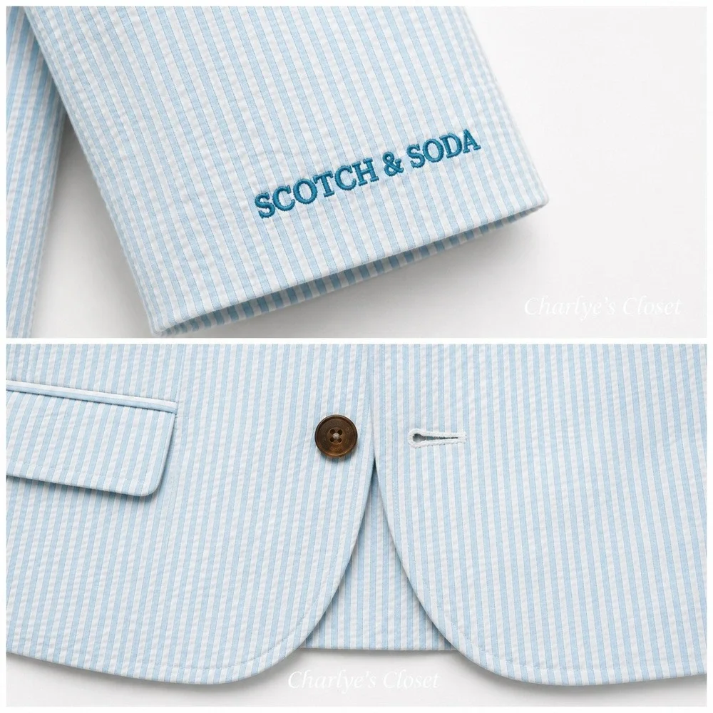Scotch & Soda Seersucker 2-Pc‎ Suit Kids S NWT Blue Blazer Pants Preppy Wedding